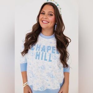 Brianna Cannon UNC Chapel Hill tarheel blue Toile Motif Oversized Sweatshirt NWT